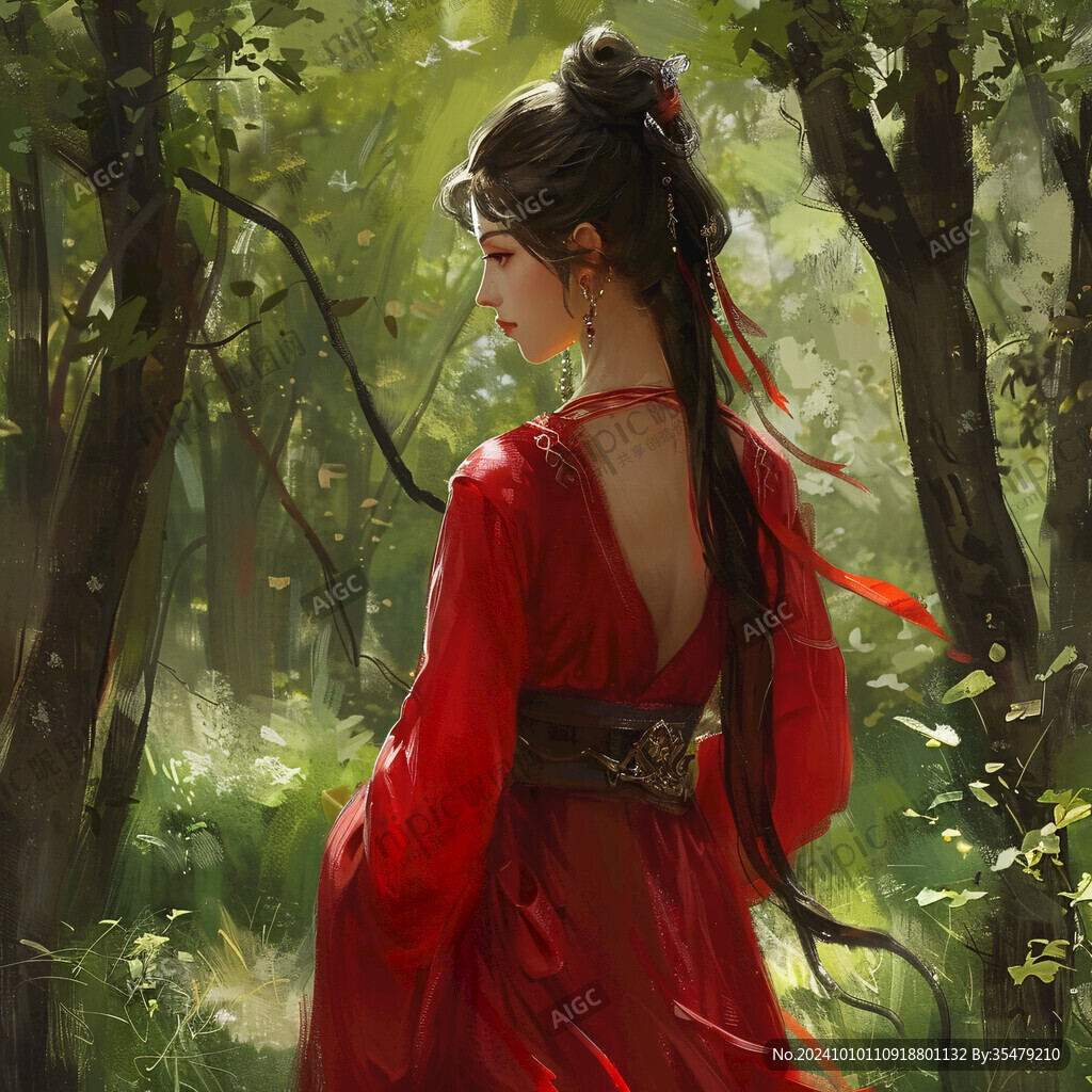 红衣少女设计古风