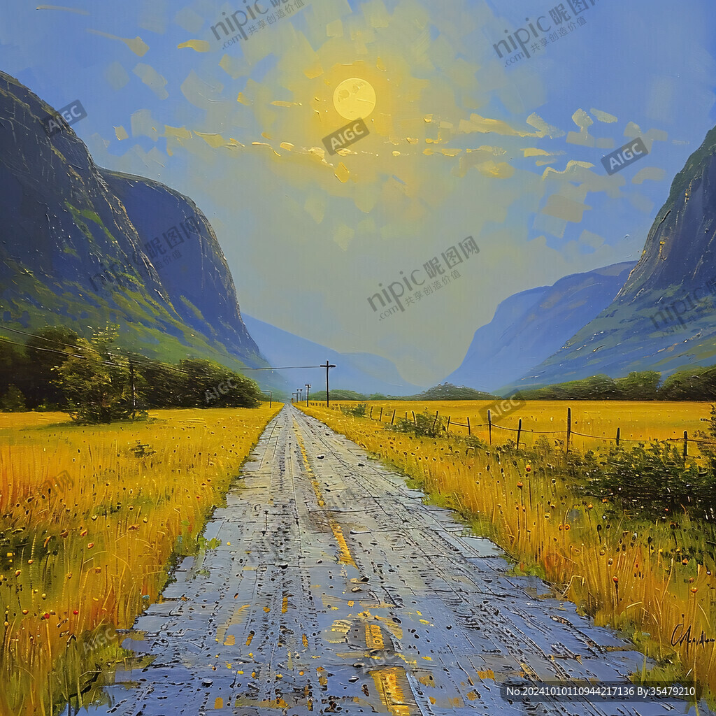 乡间道路油画