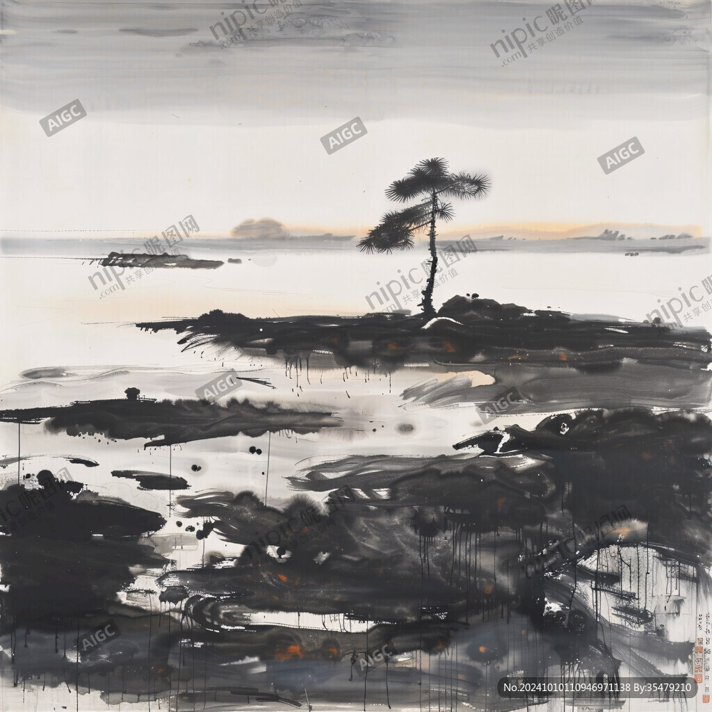竖幅水墨油画