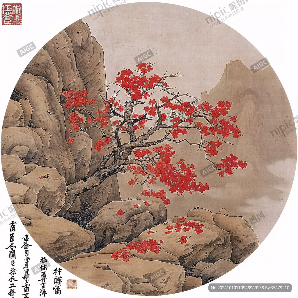 国画花鸟工笔画梅花