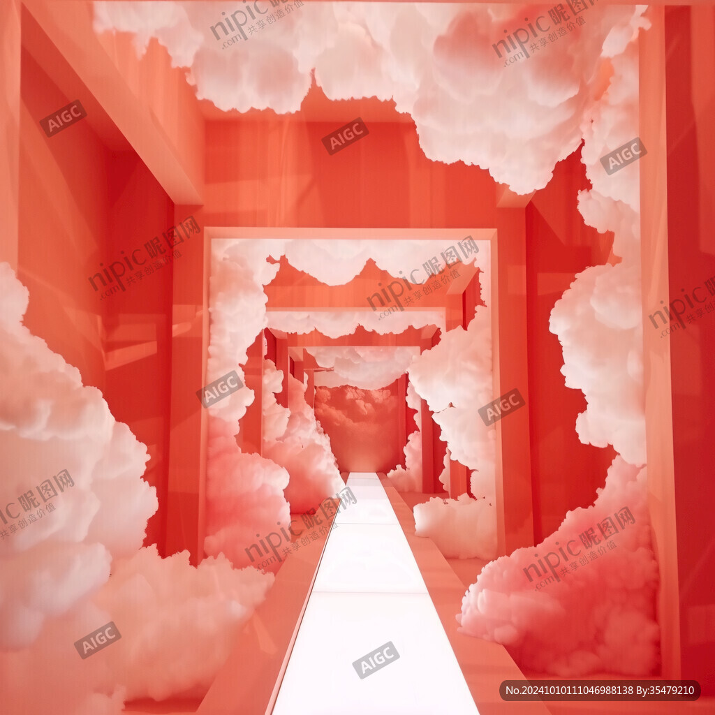 红色天空白云吊顶