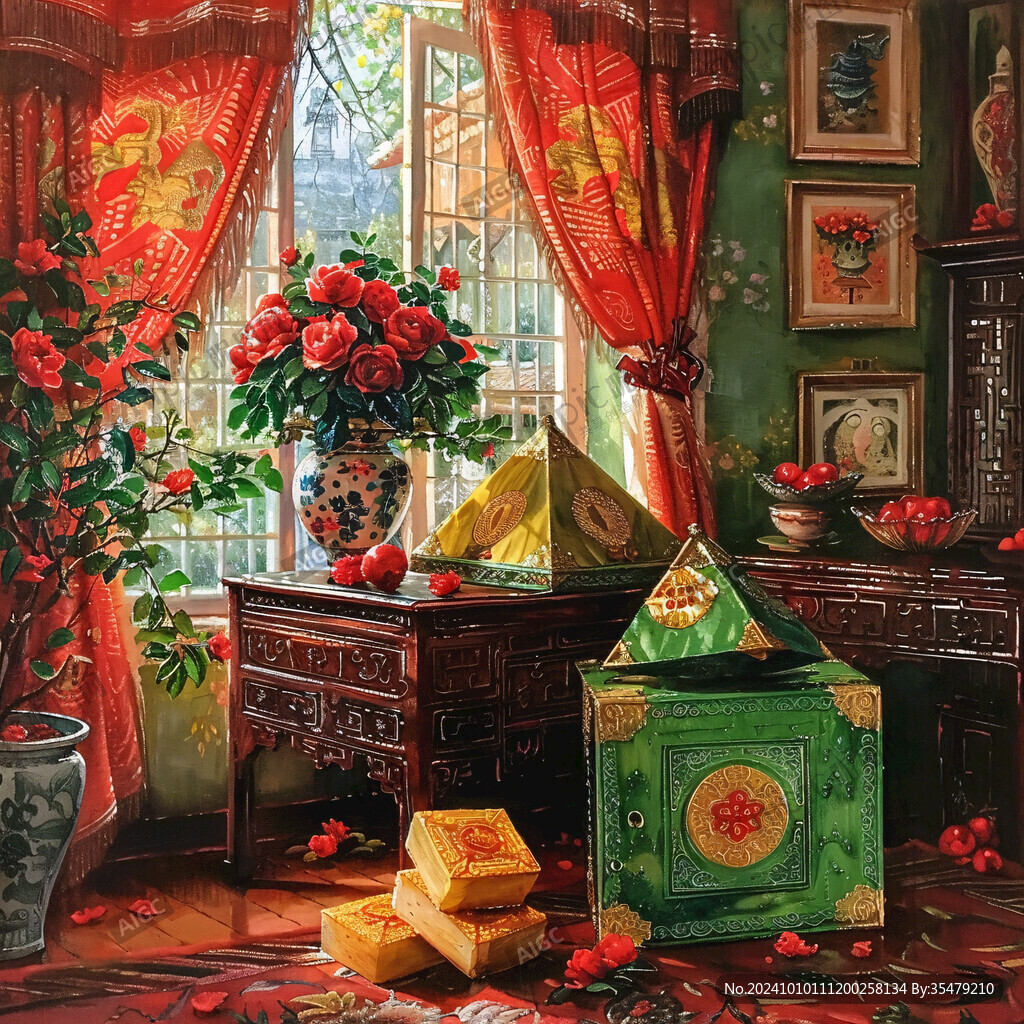 高清插画宫廷静物花卉