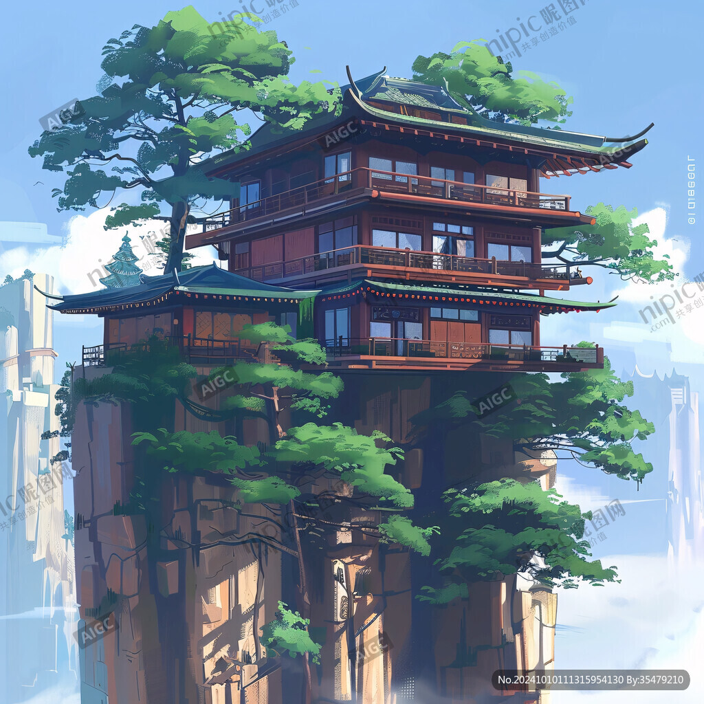 楼阁仙景插画