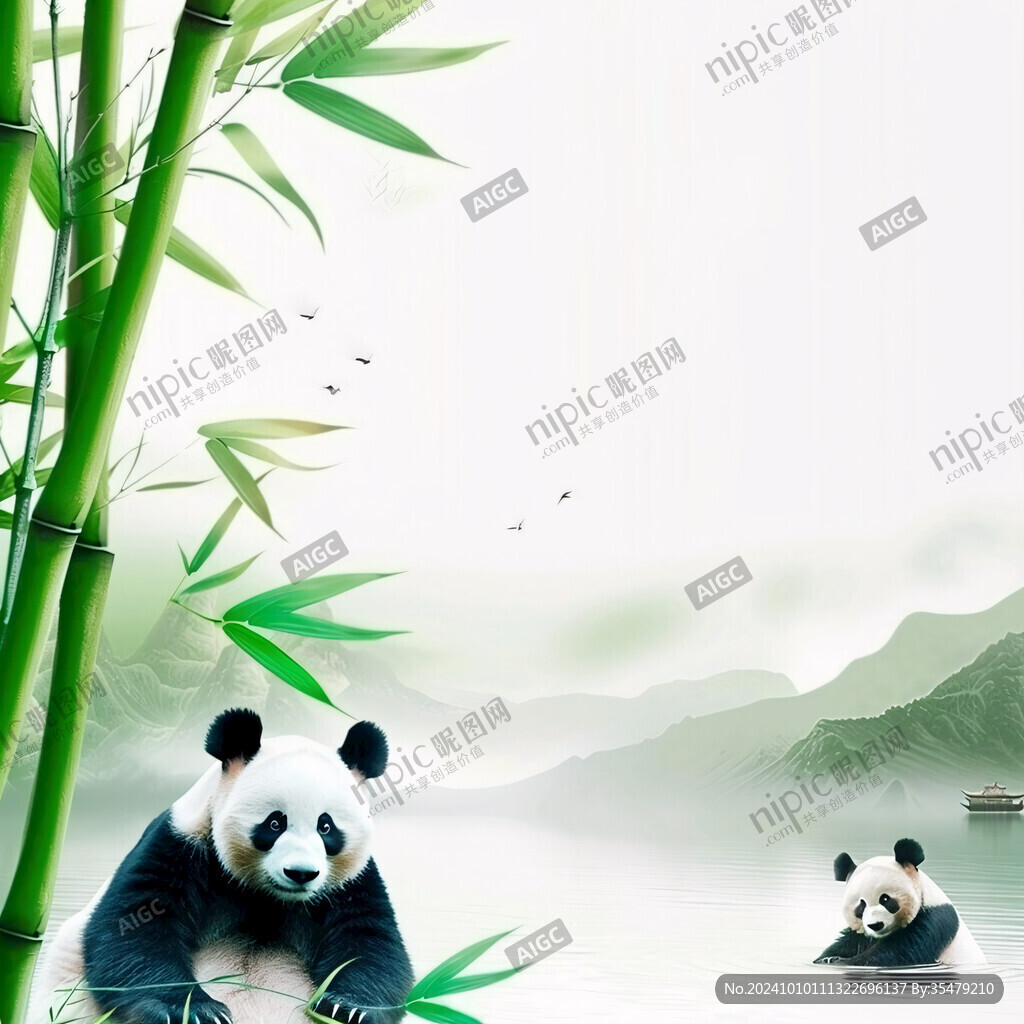 熊猫抱竹子插画