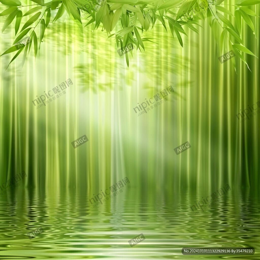 水中竹林竹子倒影