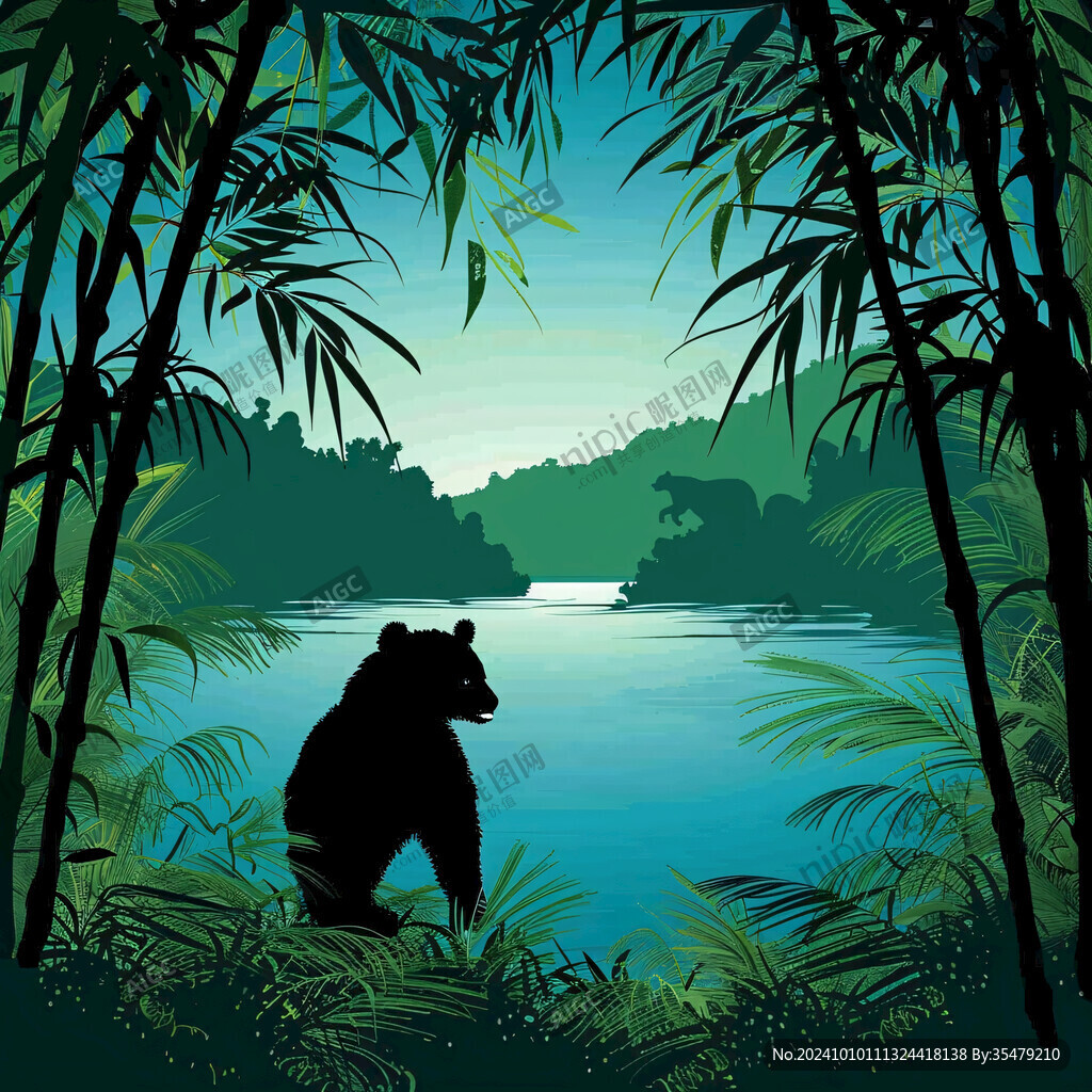 小熊室内野外场景插画