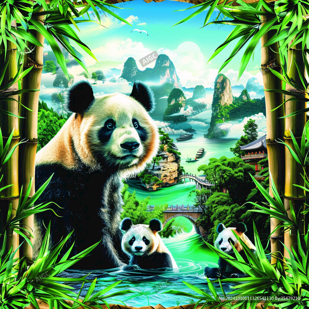 熊猫立体画