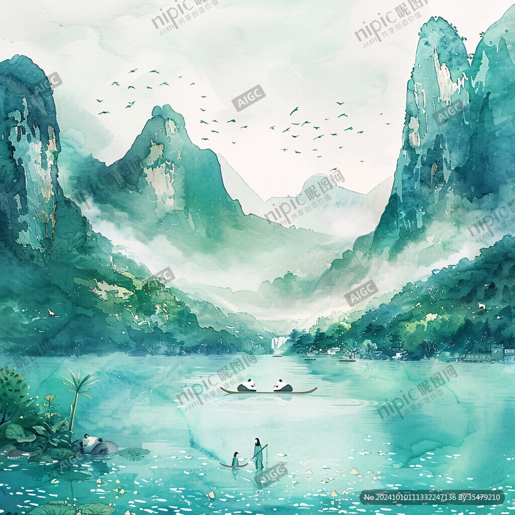 山水行舟插画