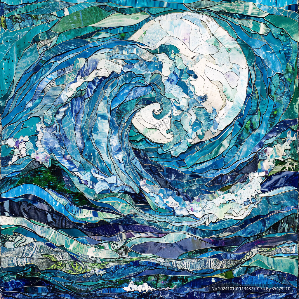 海水纹国潮插画