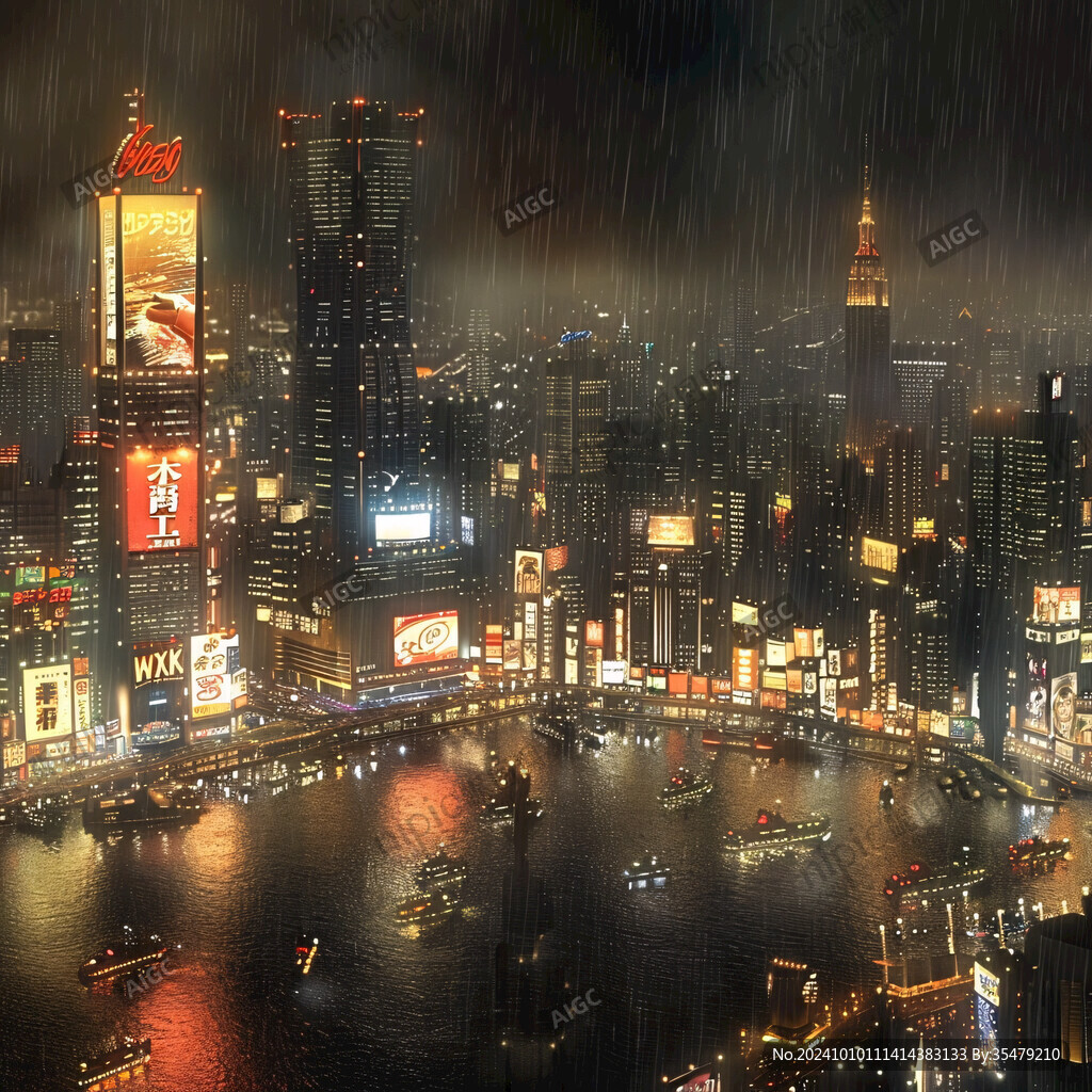 暴雨弥漫下的都市