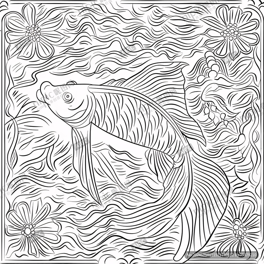 线描锦鲤线稿