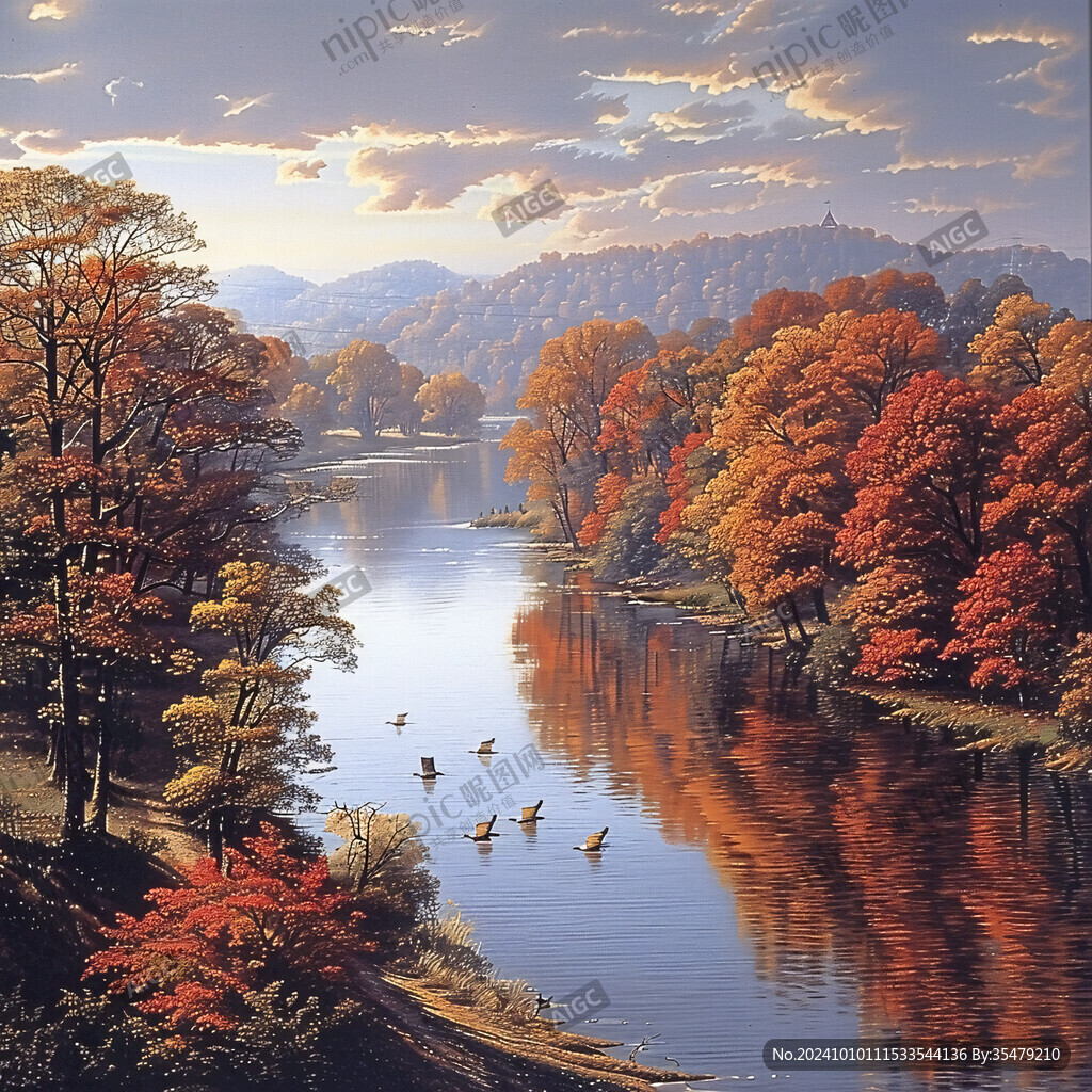 枫树风景油画