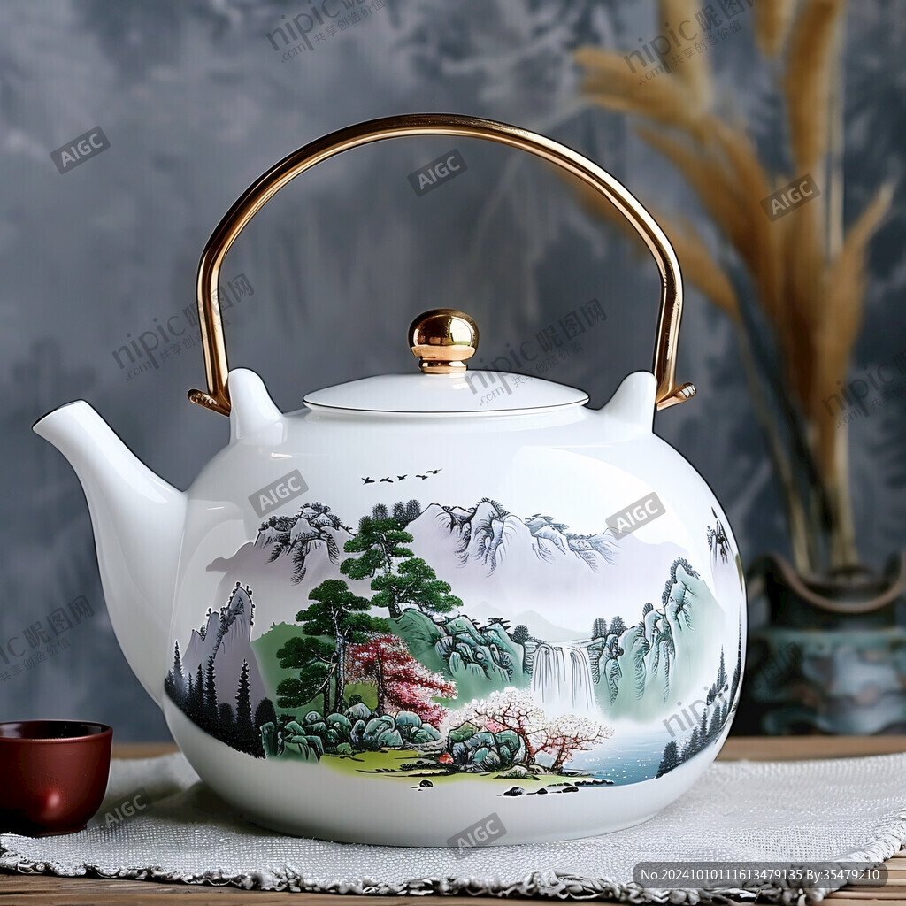 风景图茶壶