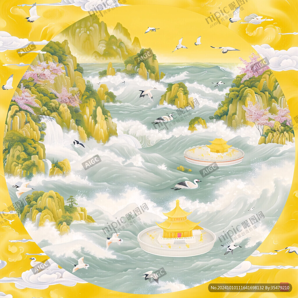精细国潮山水插画