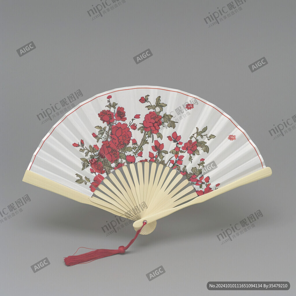 折扇山茶花插画