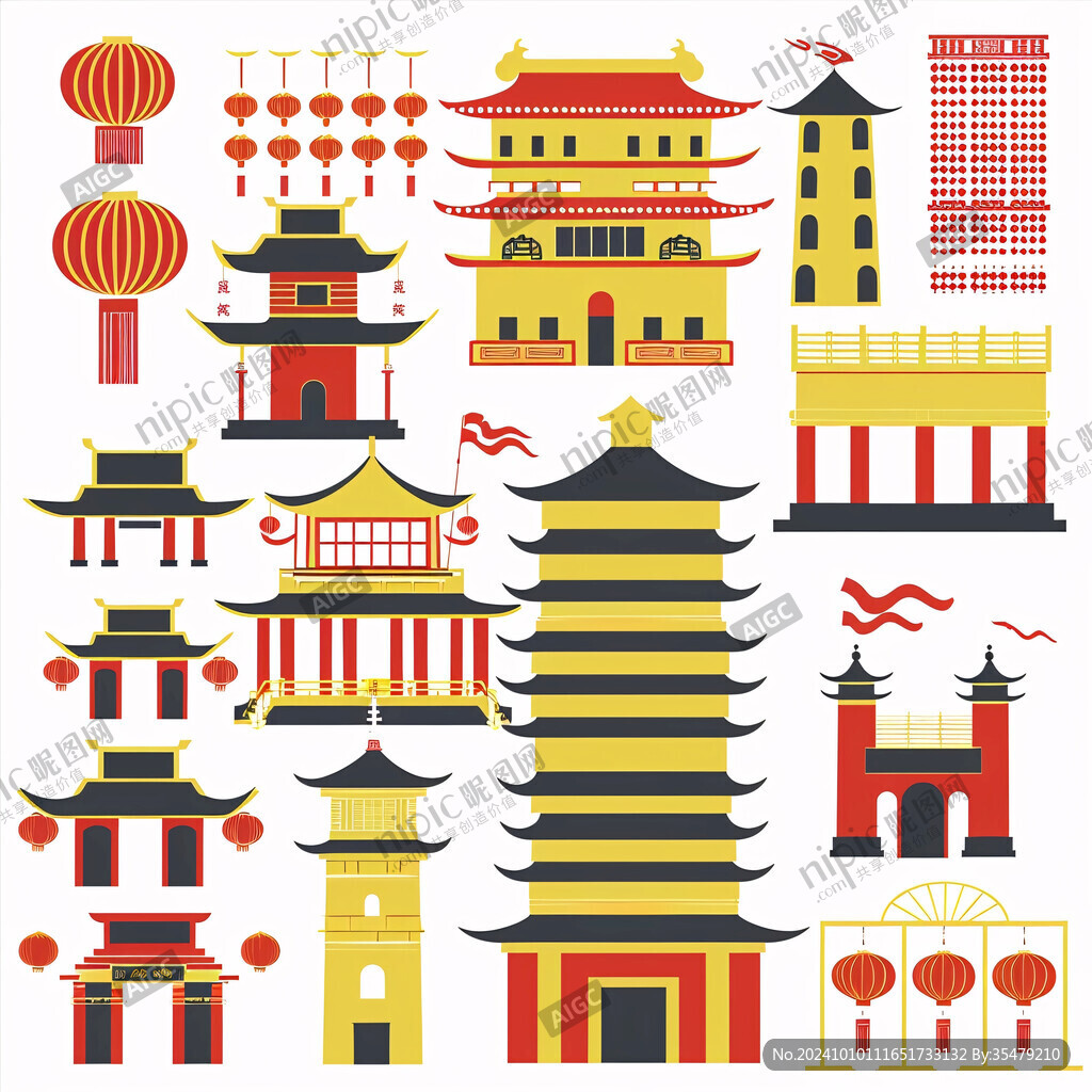 中国插画中国建筑素材