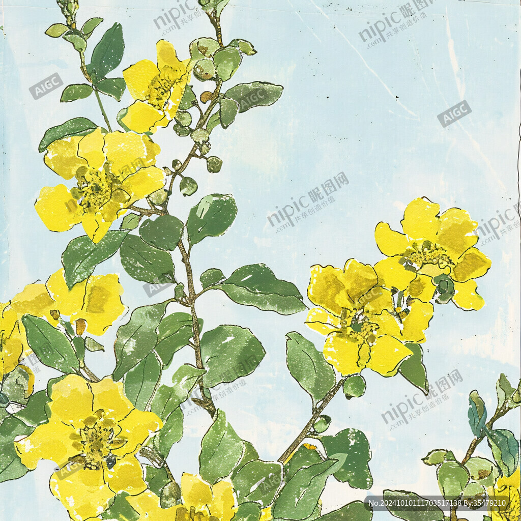 黄花九轮草插画春天
