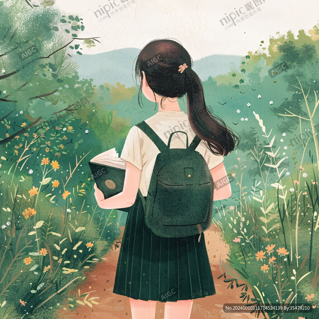 女学生唯美插画