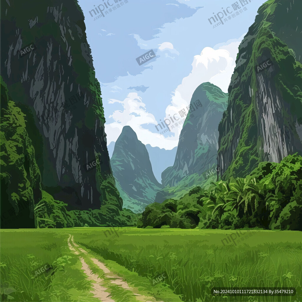 山路山脉绿植物草地