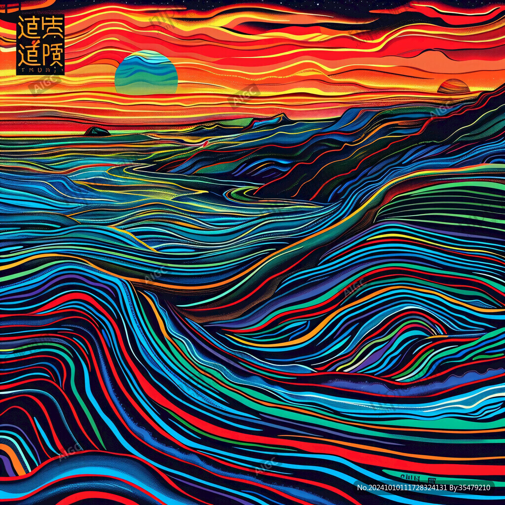 高端山水线包装插画