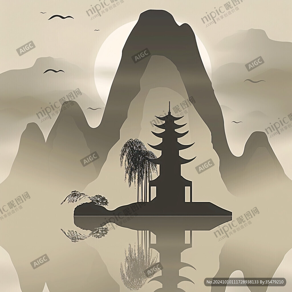 白鹭塔插画