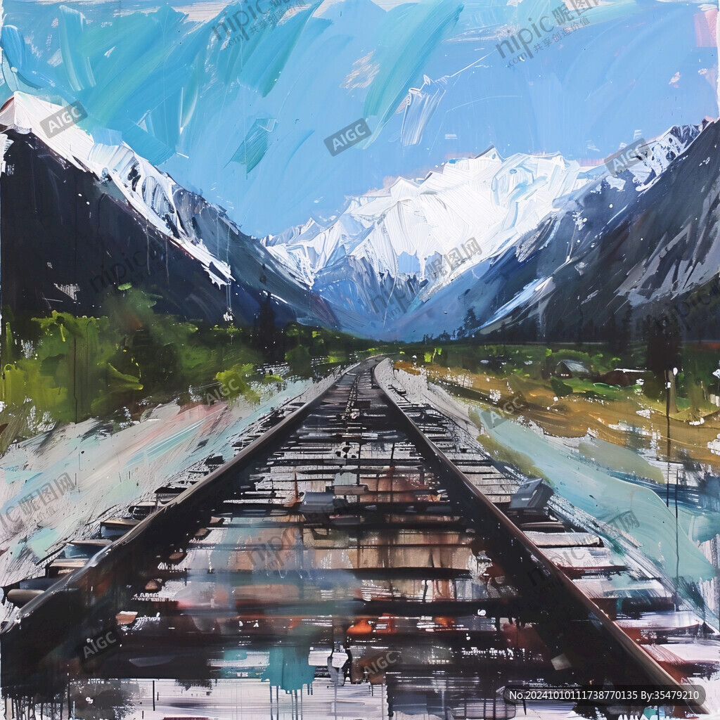 铁轨油画