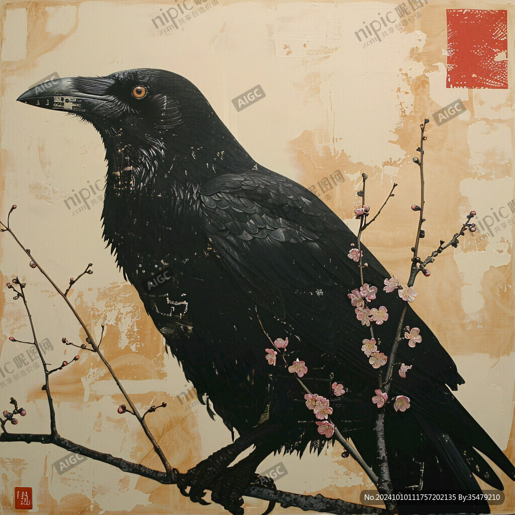 国画梅花乌鸦