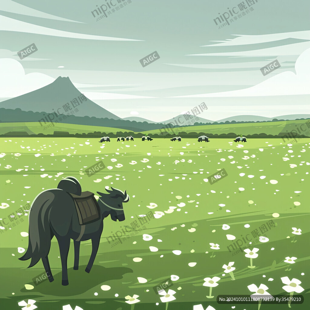 草原扁平风插画