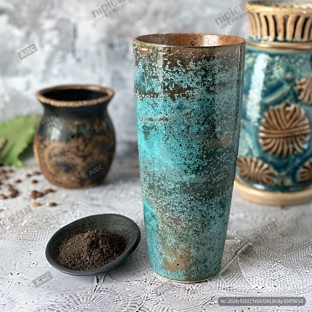蓝色冰裂纹茶杯