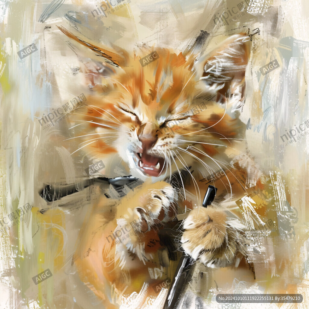 手绘猫眯装饰画