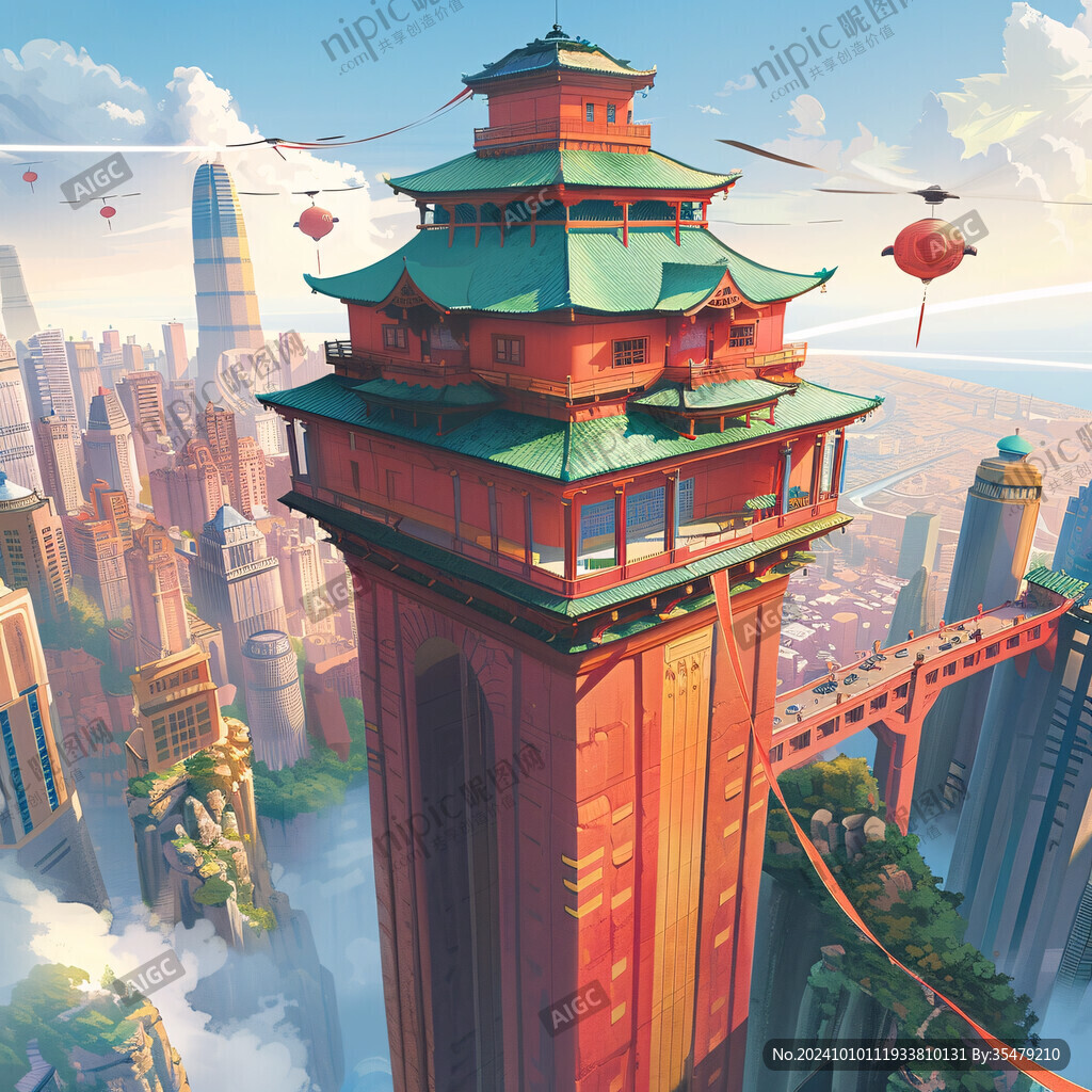 卡子门广场世纪塔插画
