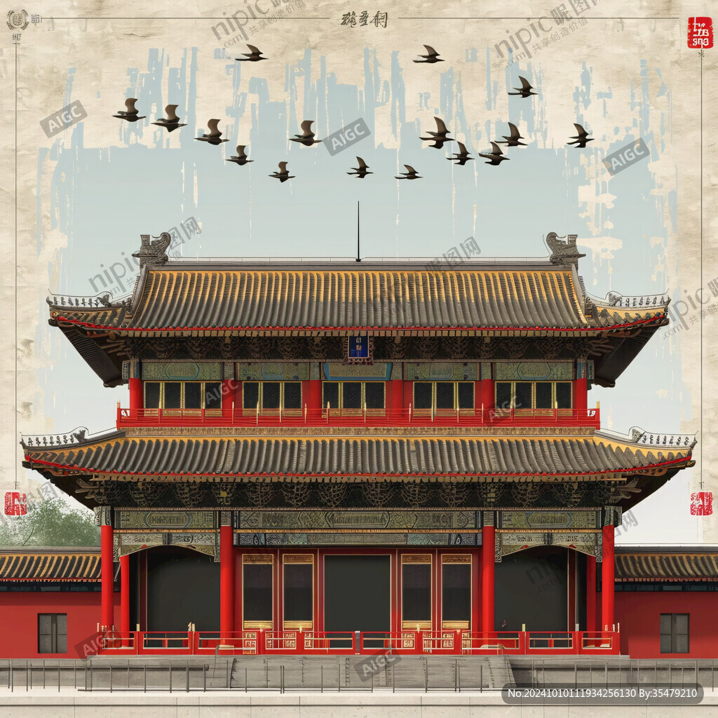 故宫午门立面插画图