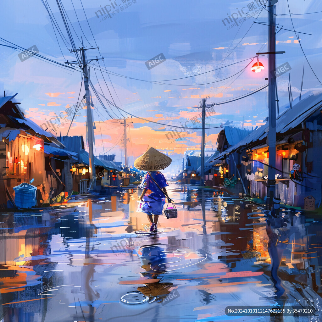 日落街道插画