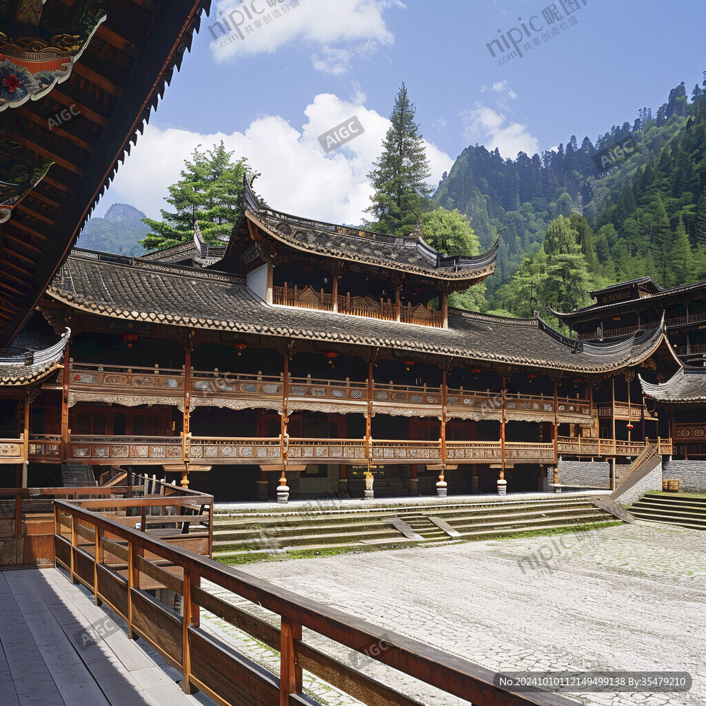 中式长廊木结构建筑