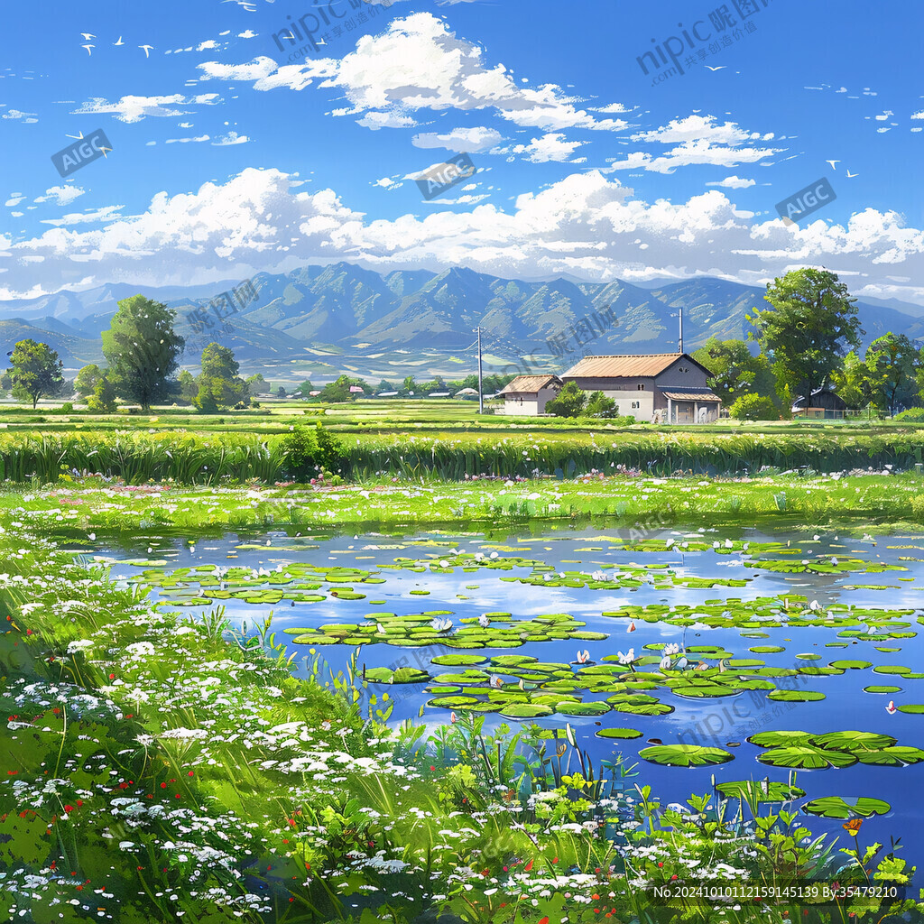 草原风光荷塘鱼池