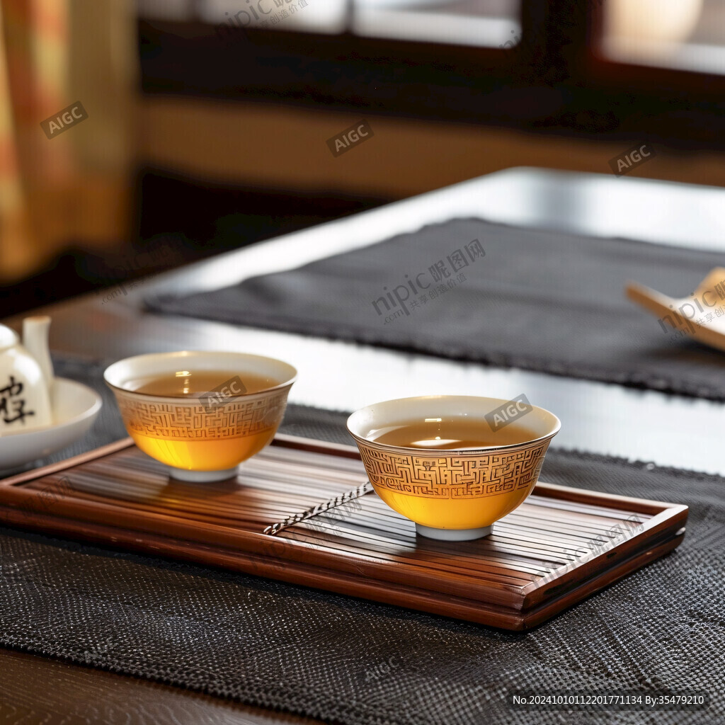 淡黄色琉璃茶托茶碗