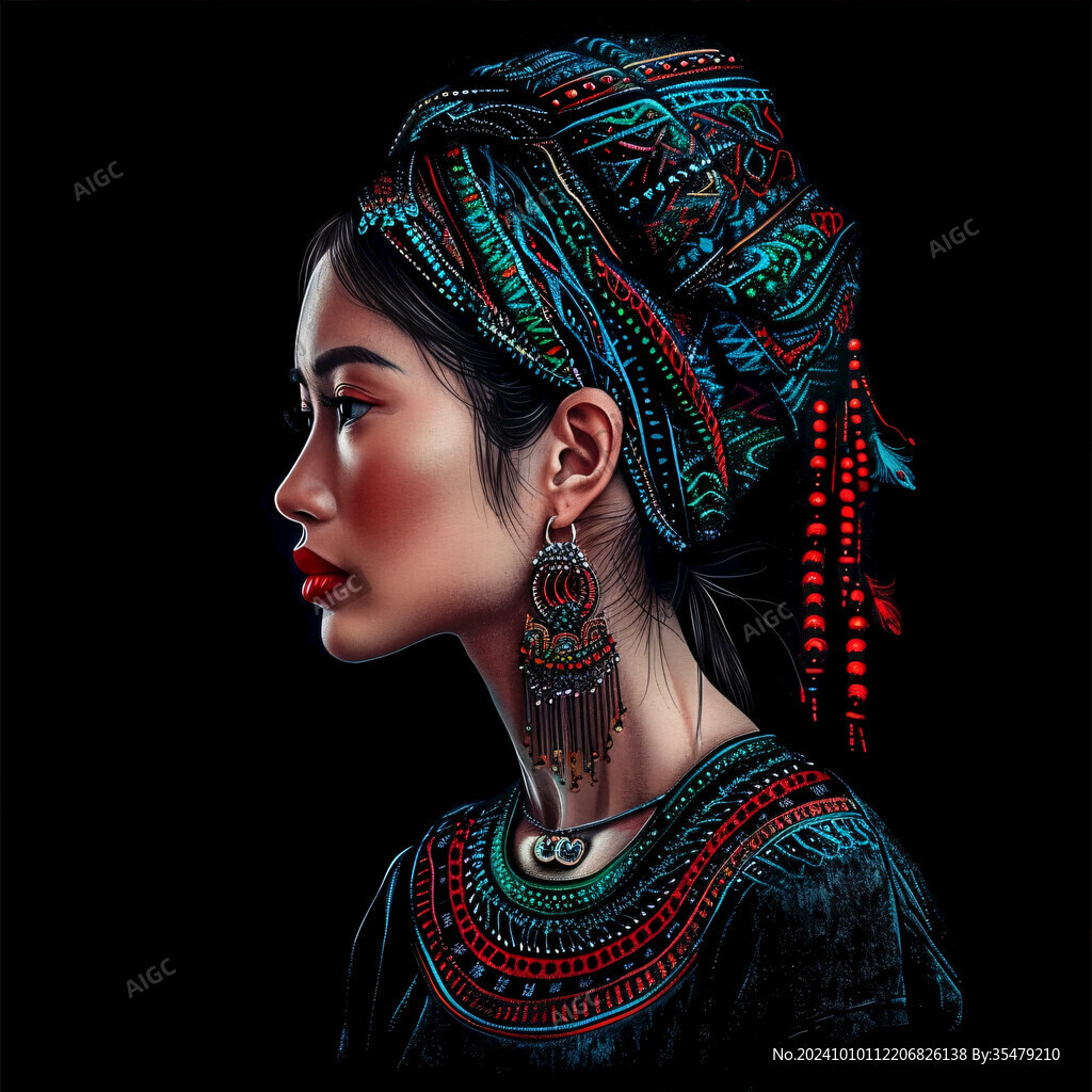 哈尼族美女插画