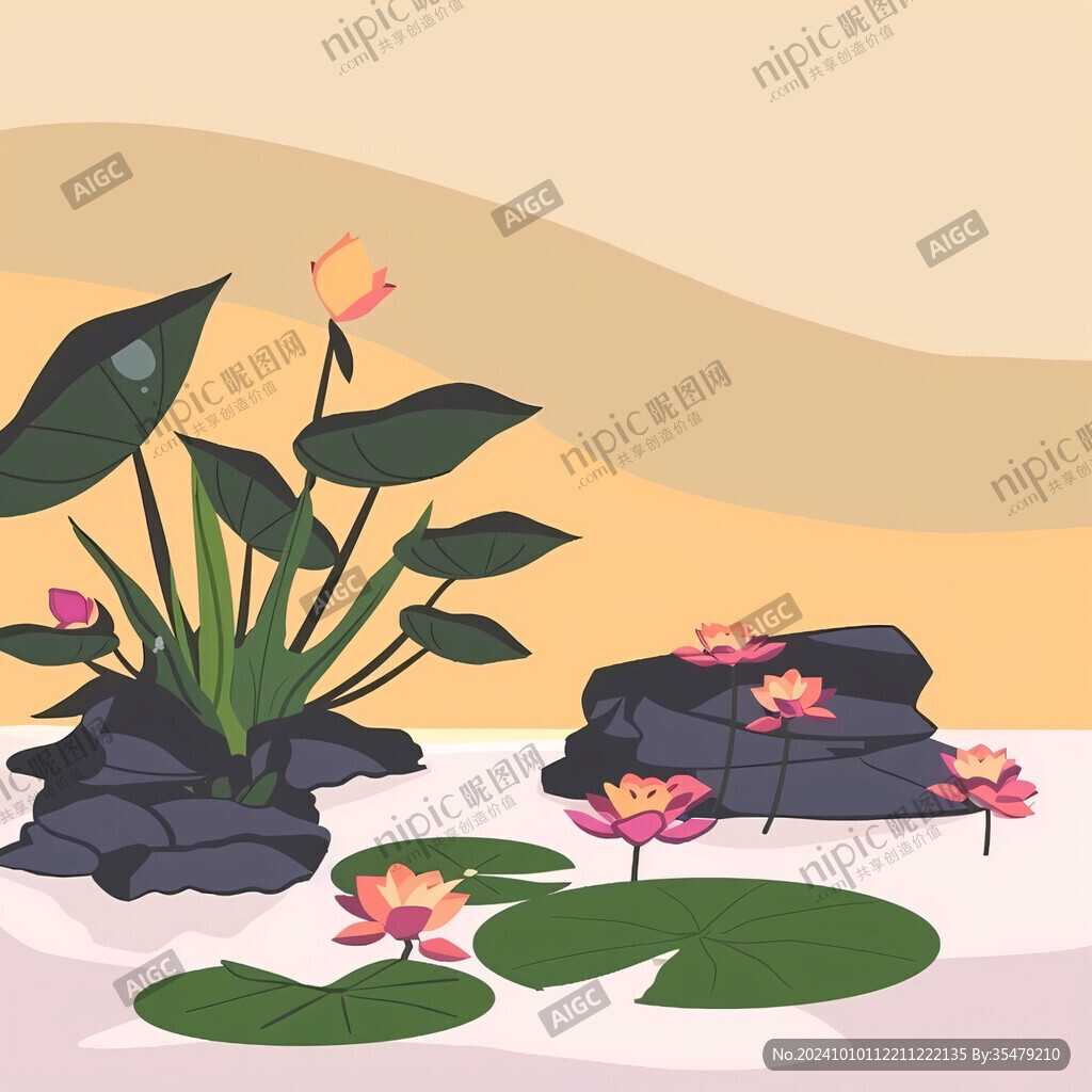 荷花池插画