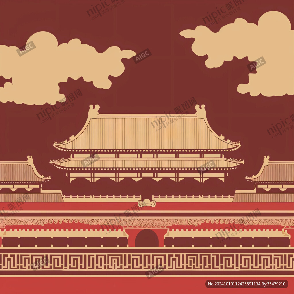 故宫阁楼栅格插画