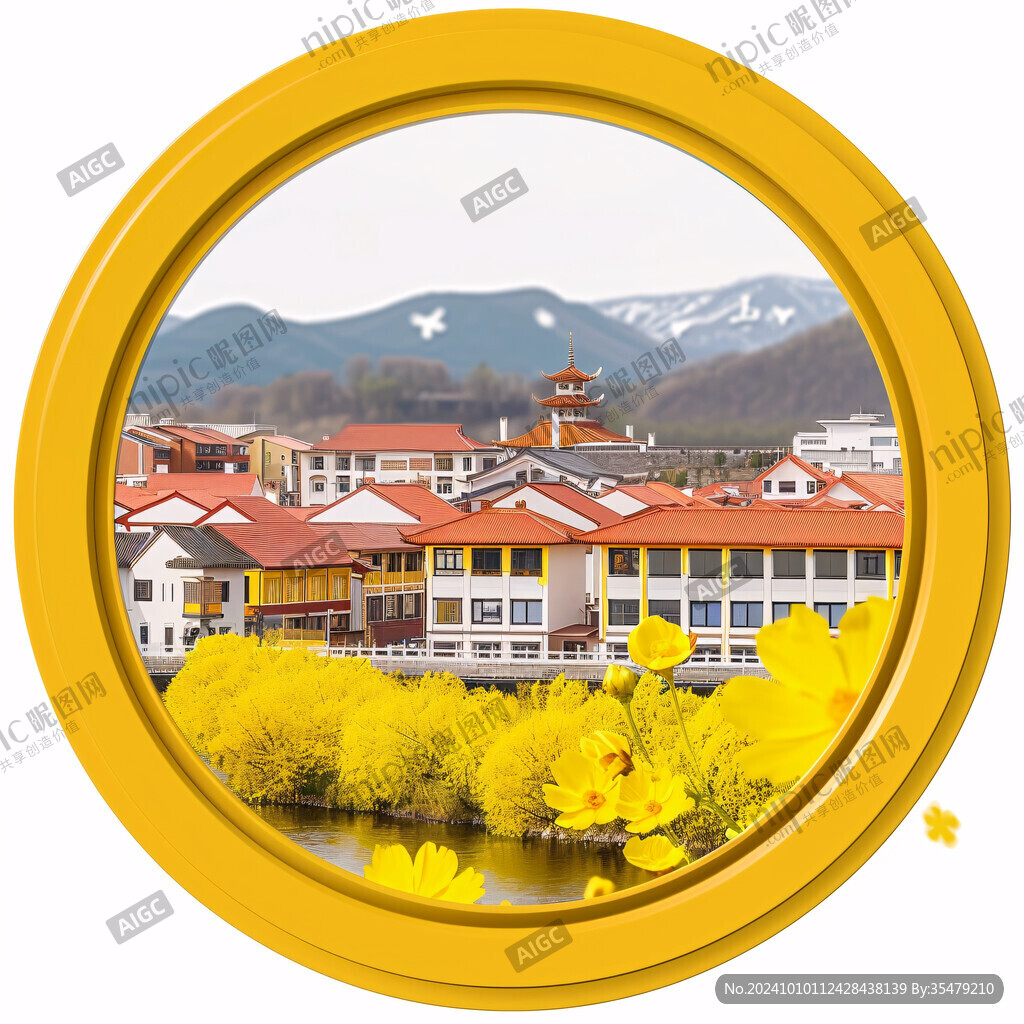 圆框山水壁画