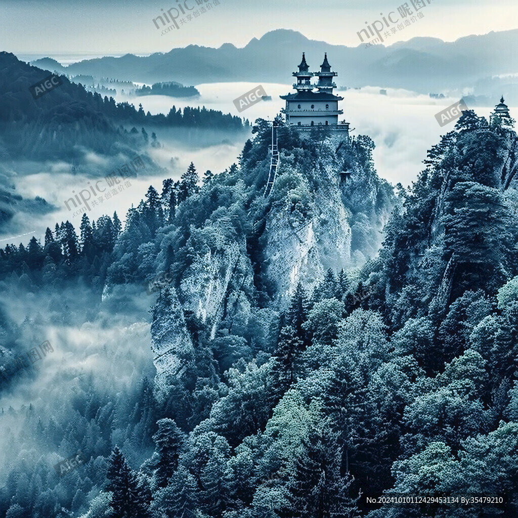 塔云山中国风山水意境