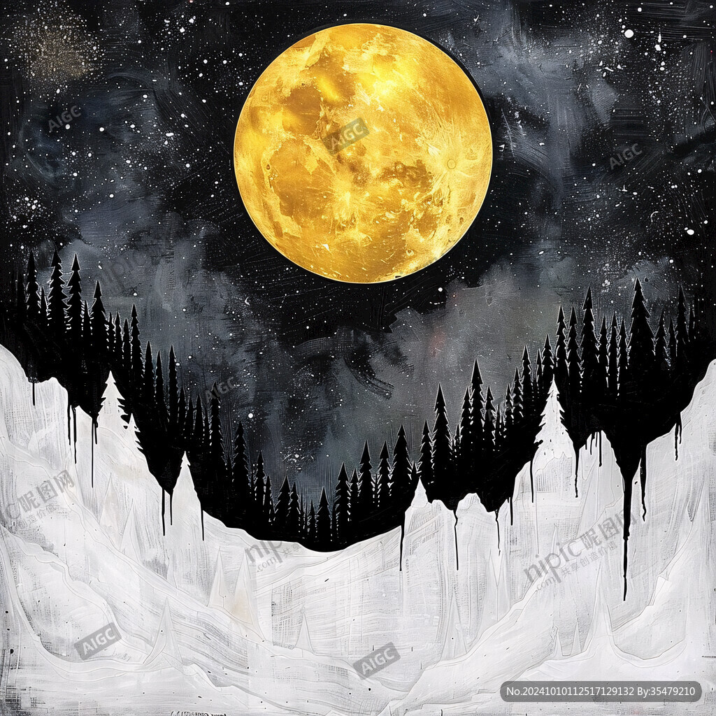 手绘雪夜风景无框画