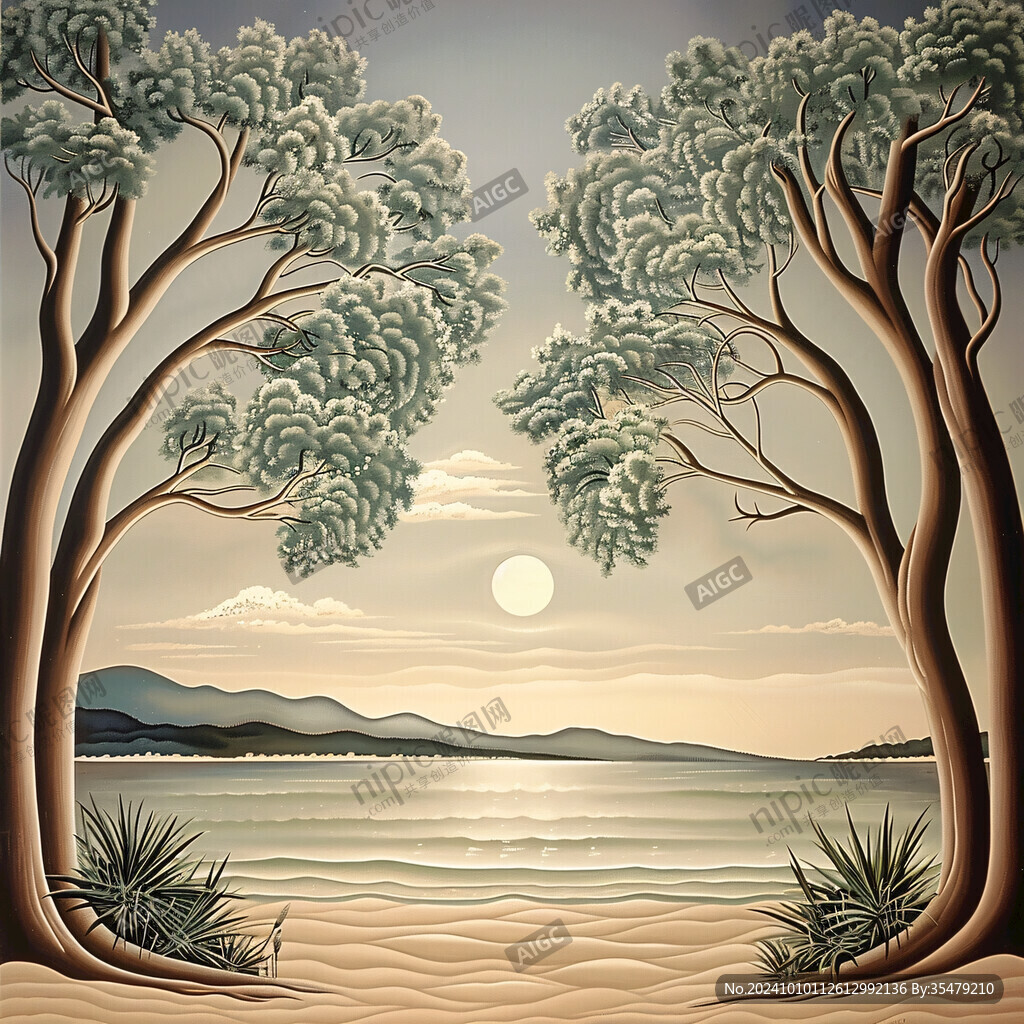 海边落日插画