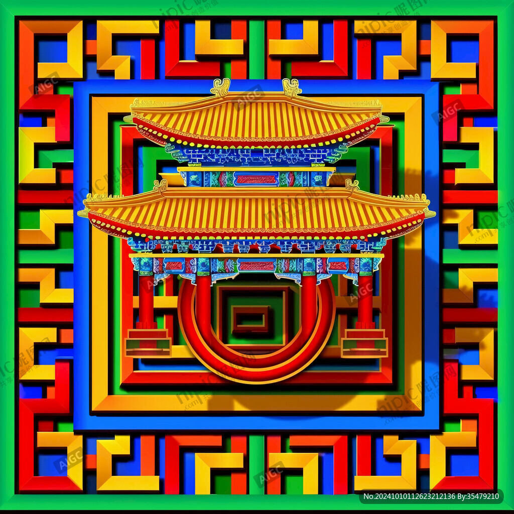 故宫阁楼栅格插画