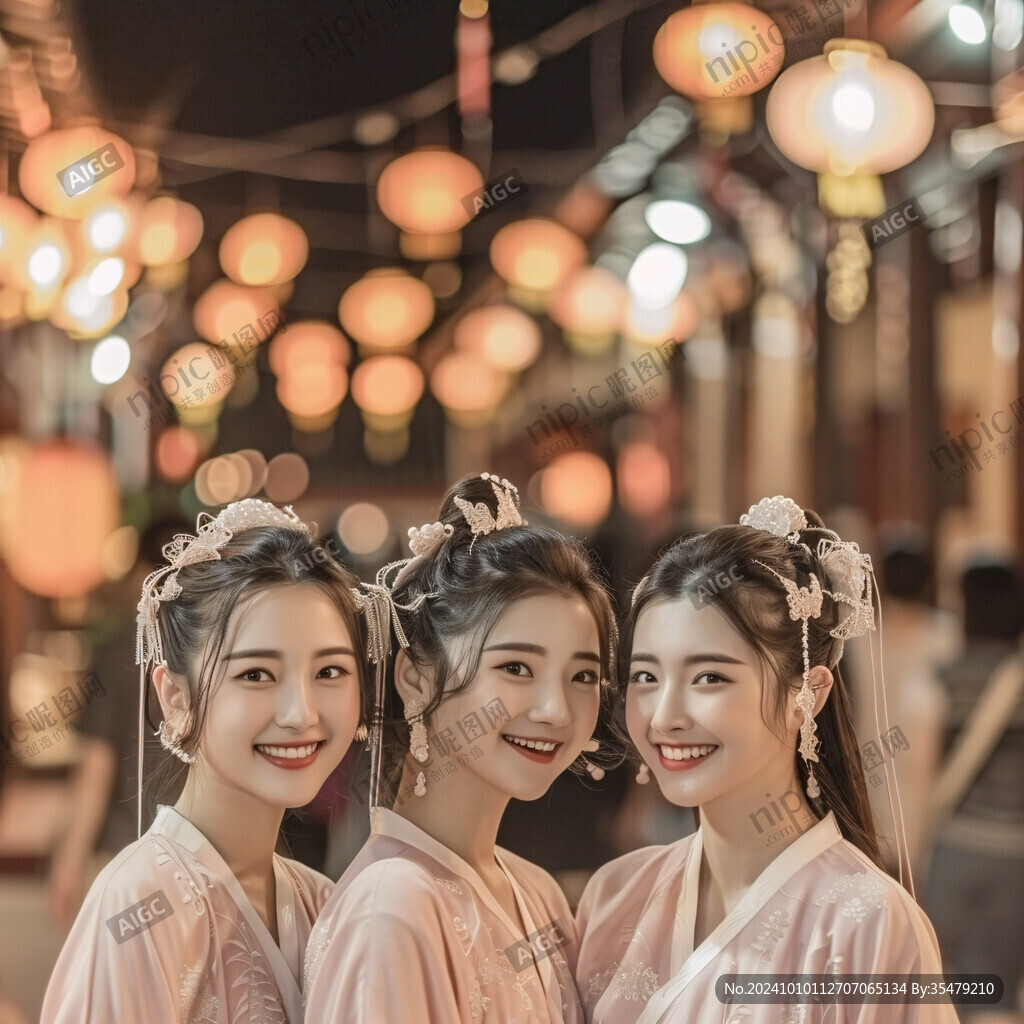 花灯下的美女