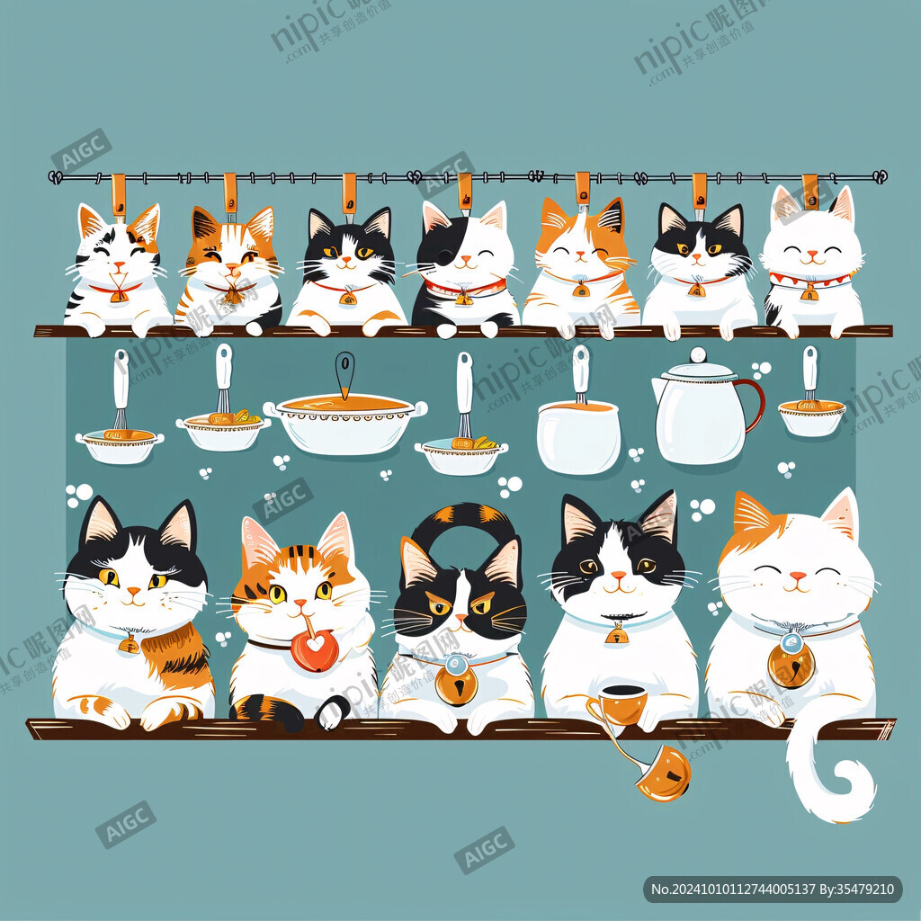 表情各异的小猫插画