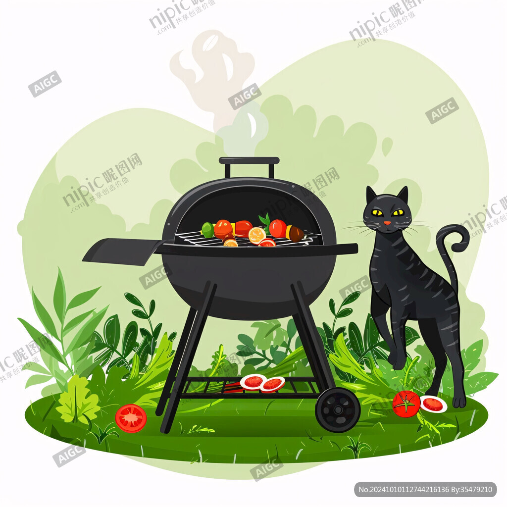 户外烧烤插画