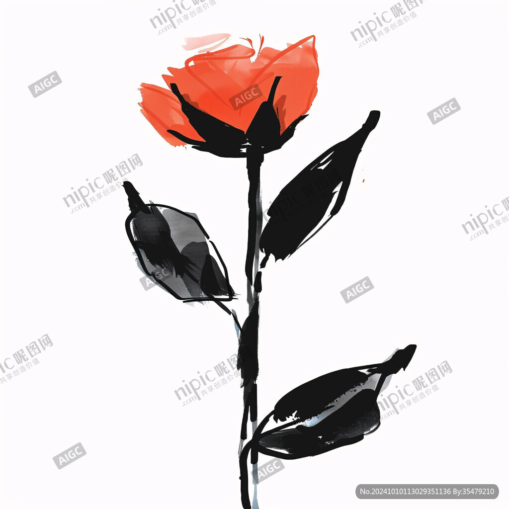 手绘打红玫瑰花朵
