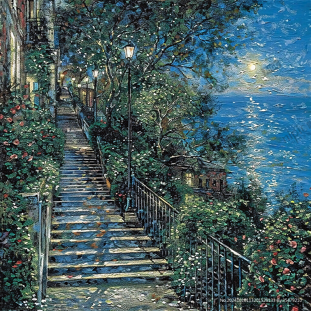 油画地中海风景画