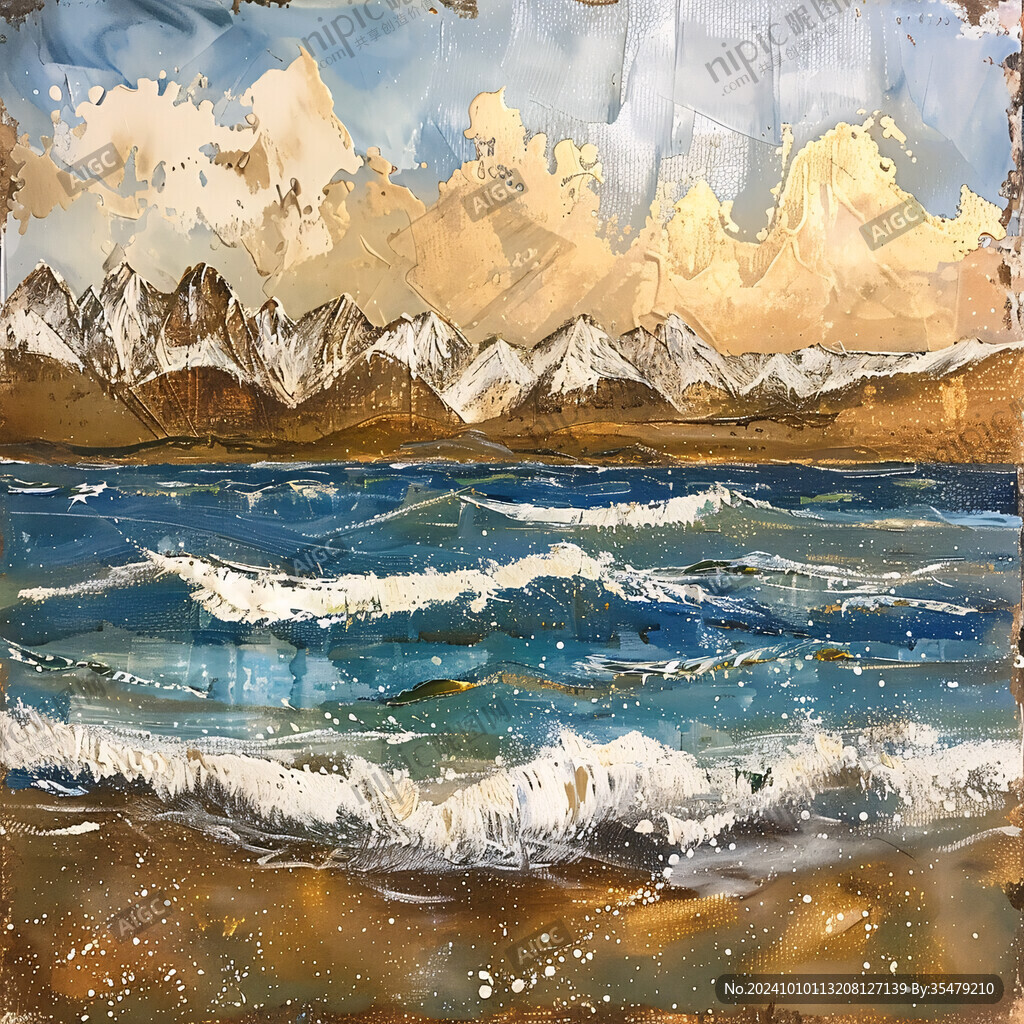 雪山水粉画